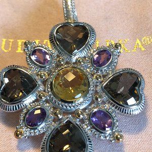 JUDITH RIPKA 14K Gold & Sterling Silver Multi Gem Necklace Enhancer & Brooch